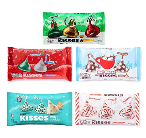 Hersheys Kisses Seasonal Christmas Chocolate Candy Variety Pack of 5 Flavors - Milk Chocolate  Candy Cane  Almonds  Sugar Cookie  and Hot Cocoa - 40 oz Total of Bulk Limited Edition Hersheys Kisses