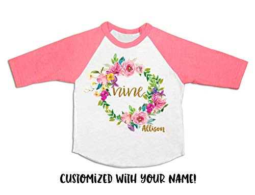 Girl s 9th Birthday Outfit Nine Shirt Nine Outfit 9 year old shirt 9th Birthday Party Outfit 9th Birthday Shirt 9th Bday Pink and Gold