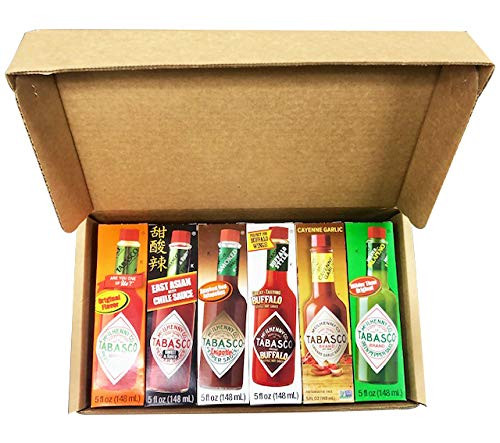 Tabasco Hot Sauce  6 Flavor Variety Gift Pack Bundle  Full Size 5 Oz. Bottles in Custom Gift Box  Original  Buffalo  Jalapeno  Chipotle  East Asian Sweet  and  Spicy and Cayenne Garlic. Great Valentine s or Birthday Gift