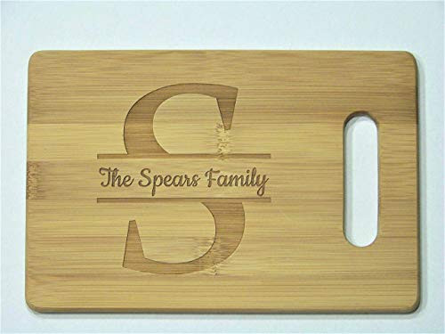 10 Inch by 14 Inch Engraved Bamboo Cutting Board Personalized with Family Name
