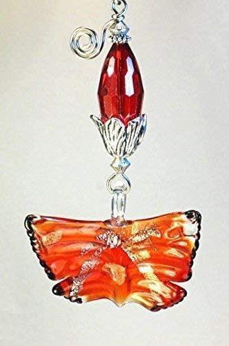 Big Bright Orange-Red Lamp Work Glass Butterfly Ceiling Fan Pull Chain