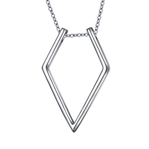 S925 Sterling Silver Jewelry Open Rhombus Pendant Ring Holder Necklace Wedding Engagement Anniversary Infinity Love Gift for Her  Wife  Girlfriend  Fiancee  Big Rhombus