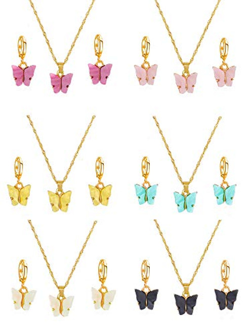 Floveal Butterfly Necklaces and Earrings Set for Women Gold Plated Dainty butterfly Choker Necklace  Butterfly Layered Chain Necklace  Jewelry for Women and Girls