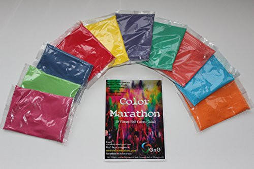 ColorMarathon Holi color powder 10 pack of 50 grams each for Holi party  color run  birthday party  photo shoot  color fight  gender reveal  Pink  Blue  light blue  green  red  yellow  purple  dark green  orange  Vermillion