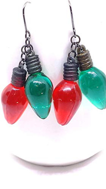 Christmas Light Bulb Earrings. Red and Green Holiday Jewelry Christmas Light Bulb Earrings. Red and Green Holiday Jewelry