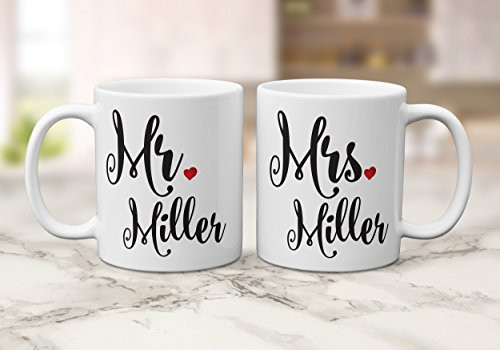 Wedding Gift - Personalized Mr and Mrs Mugs - Bride to be  Couple Gift  11oz Ceramic Mug with Mr and Mrs Lastname  Groom and Bride Mugs  Engagement Party Gift  Anniversary Gift  Bridal Shower Gift