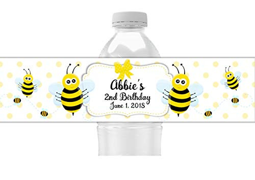 Bumble Bee Baby Shower Personalized Water Bottle Labels  Pack of 25 Peel and Stick Waterproof Water Bottle Wrappers for Kids Birthday Party
