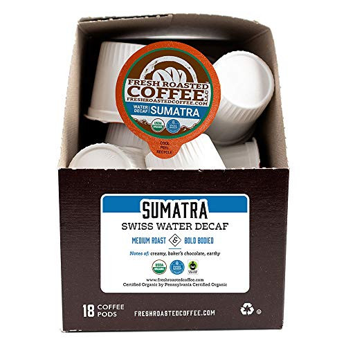 Fresh Roasted Coffee LLC  Organic Sumatra Swiss Water Decaf Coffee Pods  Medium Roast  18 Count