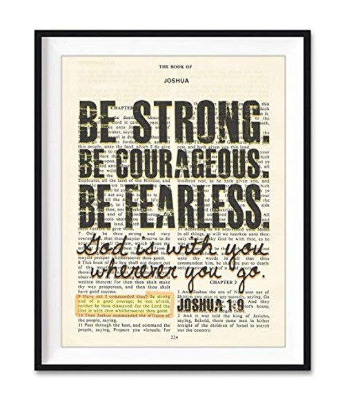 Be Strong  Be Courageous  Be Fearless  Joshua 1 9 Christian Unframed Reproduction Art Print  Vintage Bible Verse Scripture Wall and Home Decor Poster  Inspirational Gift  8x10 inches