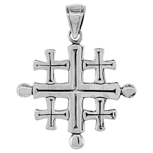 Sterling Silver Jerusalem Cross Pendant 1 1 4 inch Tall