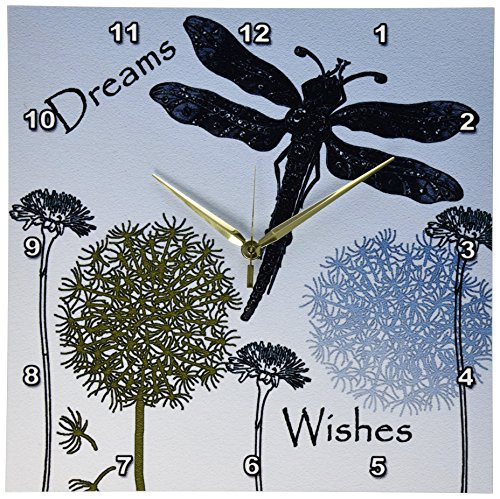 3dRose DPP_79324_2 Dreams and Wishes Dandelions and Dragonflies-Wall Clock, 13 by 13-Inch