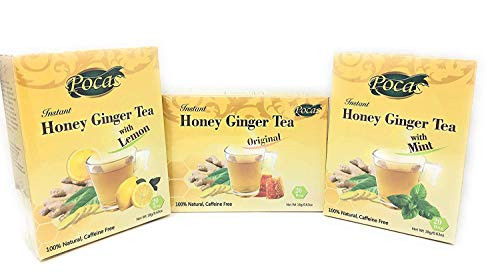 Pocas Instant Ginger Honey Crystal Tea Bundle of Three Flavors  Ginger Tea Original  Ginger Tea with Lemon and Ginger Tea with Mint   Three Flavor Variety