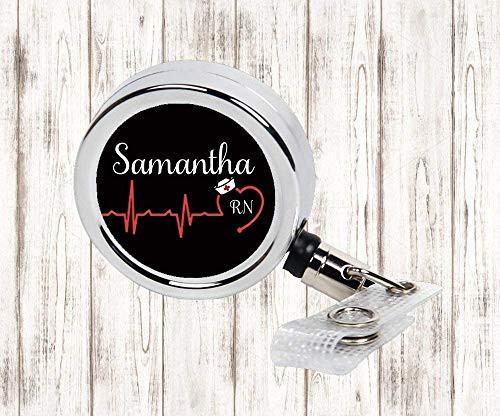 Heartbeat Nurse  RN  LPN  CNA  CMA Personalized Metal Retractable Badge Reel  ID Holder