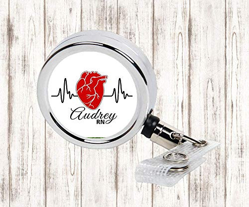 Heartbeat Realistic Heart Nurse  RN  LPN  CNA Personalized Metal Retractable Badge Reel  ID Holder
