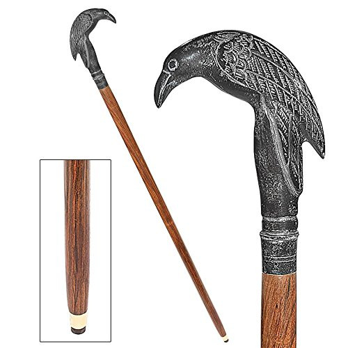 Design Toscano Poe's Mystic Raven Solid Hardwood Walking Stick