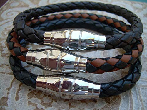 Mens Braided Leather Bracelet  Leather Bracelet  Cuff Bracelet Stainless Steel Magnetic Clasp  Fathers Day  Young Mens Jewelry  Mens Bracelet  Leather Bracelet