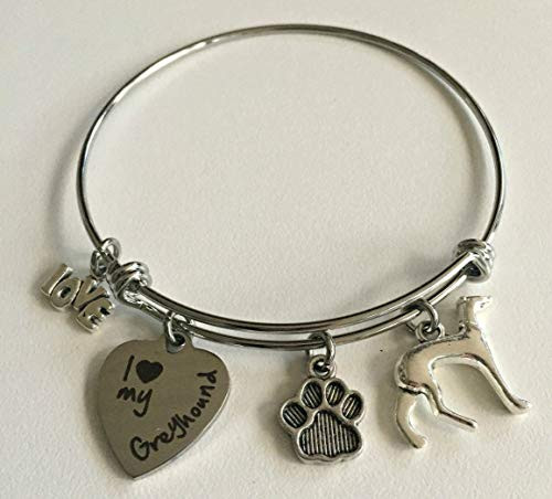 I Love My Greyhound Dog Breed Bracelet Expandable Charm Bangle for Dog Mom