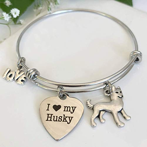 Siberian Husky Dog Bracelet - Charm Bangle for Dog Owners - Pet Themed Jewelry