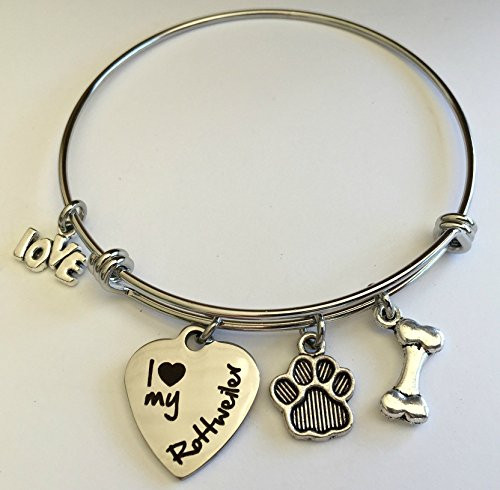 I Love My Rottweiler Bracelet Expandable Charm Bangle for Rotty Dog Mom