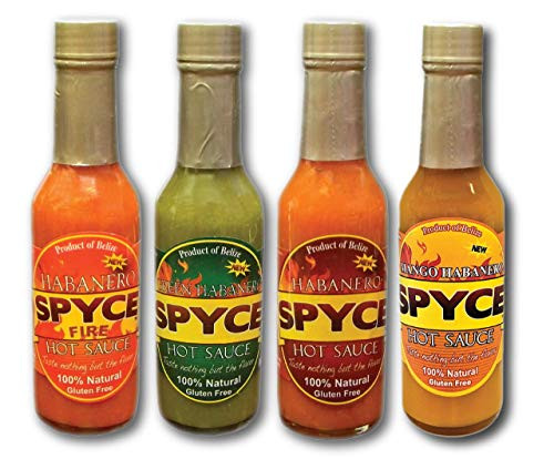 Spyce Habanero Hot Sauce Variety Pack  One Each of Habanero Fire  Red Habanero  Green Habanero and Mango Habanero Sauce  4 Total 5 Ounce Bottles of Habanero Hot Sauces