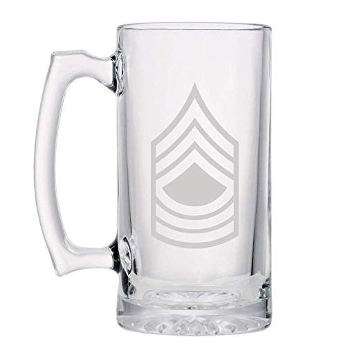 US Army - Master Sergeant E-8 Rank Insignia Shoulder Sleeve Patch Etched Stein Glass 16oz. Mug