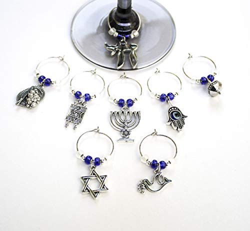 Jewish-Passover-Hanukkah Theme Wine Glass Charms-Set of 8-002-8