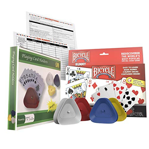 Gin Rummy Card Game Set with Authentic USA Made Bicycle Playing Cards  Four Card Holders and Score Pad with Game Instructions by All7s