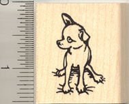 Small Sitting Chihuahua Rubber Stamp - Wood Mounted