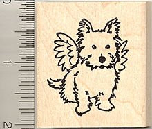Terrier Dog Angel Rubber Stamp - Wood Mounted