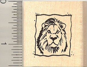 Lion Square Rubber Stamp - Wood Mounted