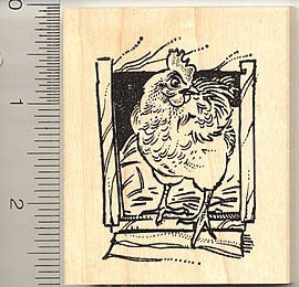 Chicken on Farm Rubber Stamp - Wood Mounted