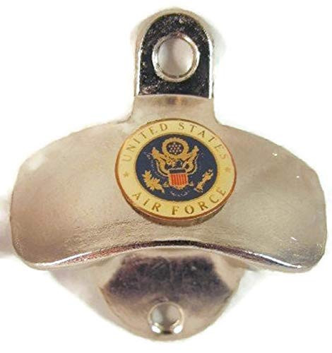 USAF AIR FORCE LOGO ON SILVER FINISH METAL WALL MOUNTED BOTTLE CAP OPENER NEW