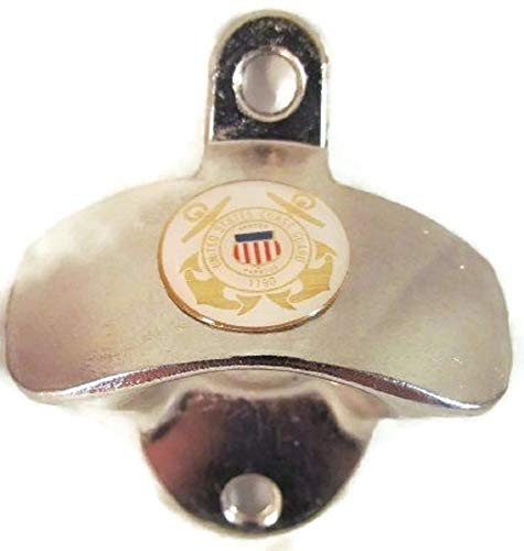 USCG US COAST GUARD LOGO ON SILVER FINISH METAL WALL MOUNTED BOTTLE CAP OPENER