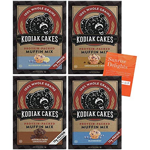 Kodiak Cakes High Protein Muffin Mix Variety Pack - 4 Boxes - 1 Box of Each Flavor - Blueberry Double Dark Chocolate Chocolate Chip and Blueberry Lemon Plus Bonus Fun Facts and Recipes Booklet Kodiak Cakes High Protein Muffin Mix Variety Pack - 4 Boxes - 1 Box of Each Flavor - Blueberry Double Dark Chocolate Chocolate Chip and Blueberry Lemon Plus Bonus Fun Facts and Recipes Booklet