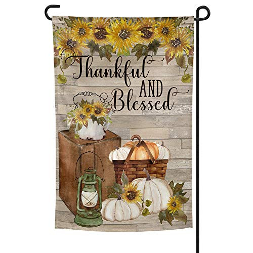 Thankful and Blessed Garden Flag Fall Pumpkins Yard Flag Sunflower Decor  12x18 Inches