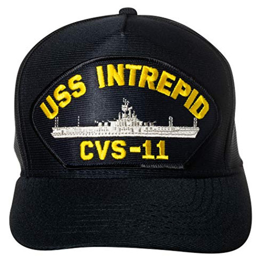 United States Navy USS Intrepid CVS-11 Aircraft Carrier Ship Emblem Patch Hat Navy Blue Baseball Cap