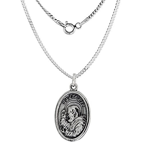 Sterling Silver St Padre Pio Medal Necklace Oval 18 inch