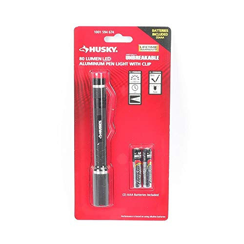 Husky 80-Lumen Virtually Unbreakable Water Resistant Aluminum Pen Light with Clip