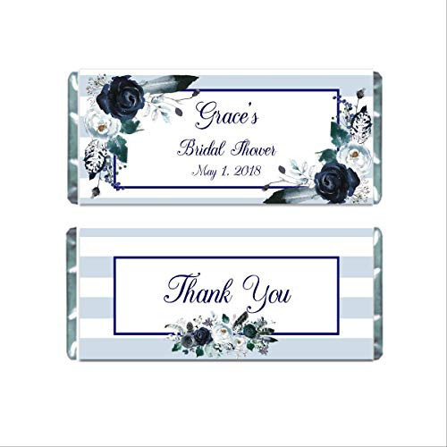 Navy Blue Floral Personalized Hershey Candy Bar Wrappers for Chocolate Party Favors  Boho Bridal Shower  Baby Shower Labels  Pack of 20