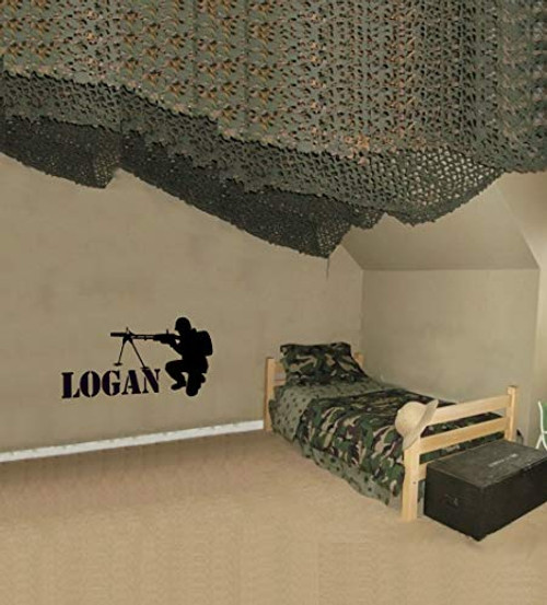 Soldier Sniper Army Marine Boys Bedroom Vinyl Wall Decal Sticker Childs Personalized Soldier Teen Dorm Decor Name Seal Team Forces  15 X 28 inches