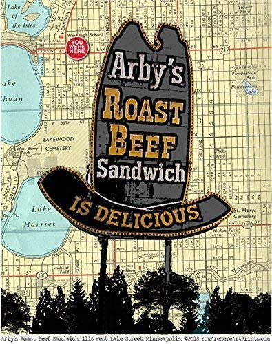 Arby s Roast Beef  retro signage  Minneapolis  8.5 inch x 11 inch Fine Art Print. Unmatted and Ready to Mat and Frame. Gallery Quality.