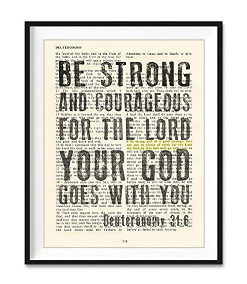 Vintage Bible Page Verse Scripture  Be Strong and Courageous - Deuteronomy 31 6 Art Print  Unframed  Christian Wall and Home Decor Poster  All Sizes