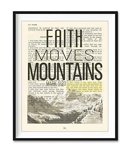 Vintage Bible Page Verse Scripture  Faith Moves Mountains  Mark 11 23  Christian Art Print  Unframed  Christian Wall and Home Decor Poster  All Sizes