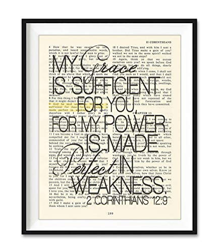 Vintage Bible Page Verse Scripture  My Grace Is Sufficient  2 Corinthians 12 9  Christian Art Print  Unframed  Christian Wall and Home Decor Poster  All Sizes