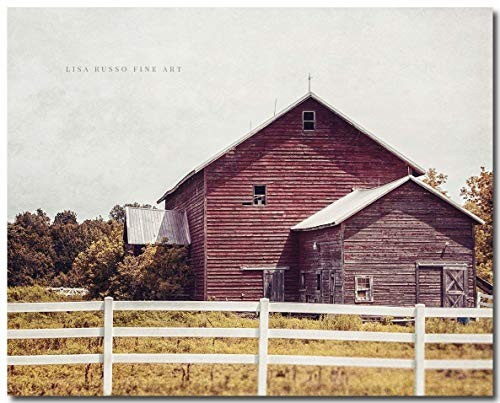 Farmhouse Decor Rustic Red Barn with White Fence Photograph  Not Framed  Print or Matted Print. Country Landscape in 8x10  11x14 or 16x20.  FBML