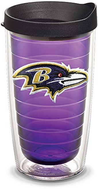 Tervis 1058489 NFL Baltimore Ravens Primary Logo Tumbler with Emblem and Black Lid 16oz, Amethyst