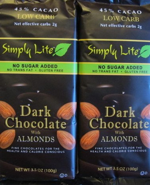 Trader Joes 2--- 45 Percent Cacao Low Carb Simply Lite No Sugar Added Dark Chocolate w Almonds Bar Trader Joes 2--- 45 Percent Cacao Low Carb Simply Lite No Sugar Added Dark Chocolate w Almonds Bar