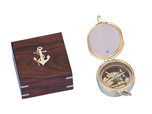 Hampton Nautical CO-0574 Solid Brass Brunton Pocket Transit Compass with Rosewood Box 4" - Nautical Decor - Nautical Home Decoration