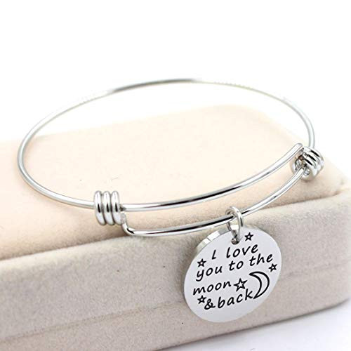 YOYONY Bracelets for Women I Love You to The Moon and Back Beautiful Charm Wire Bracelets Made with 316L Stainless Steel.  Silver- I Love You to The Moon and Back