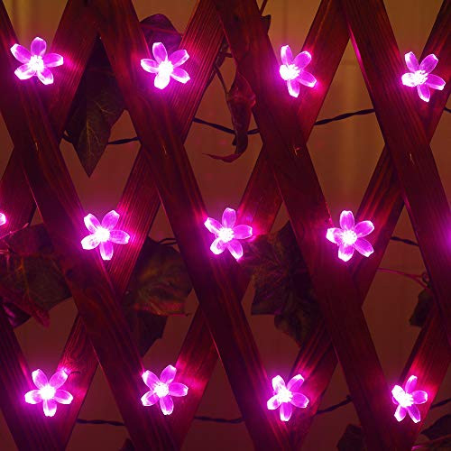 Xingpold Solar String Lights Outdoor  36 ft 60 LED Solar Flower String Lights 8 Modes Waterproof Solar Christmas Lights Cherry Blossom Lights Solar Backyard Lights for Garden Patio Fence Decor  Pink